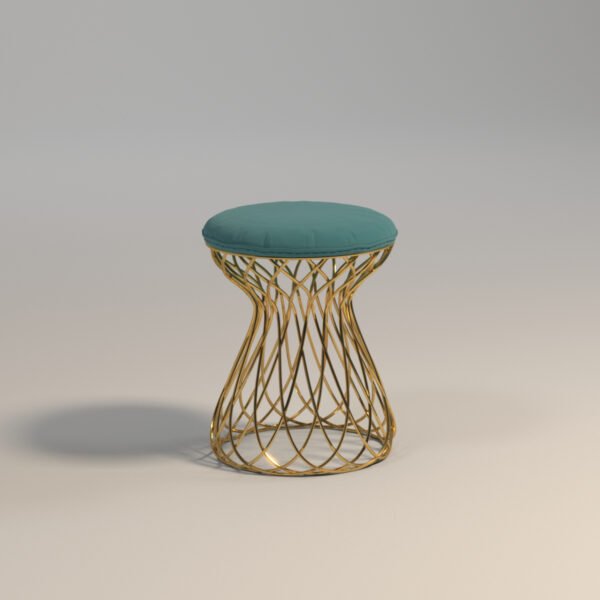 Sculptural Hourglass Pouffe in Teal blue & Metallic Gold