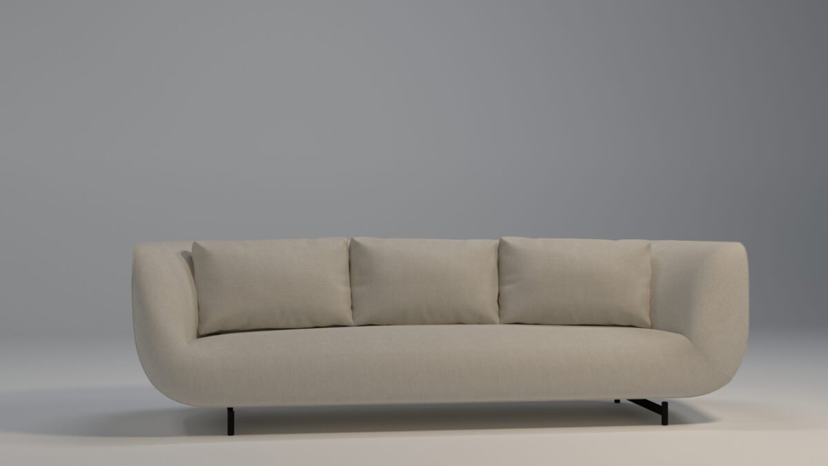 Modern Curved 3 Seater Sofa with Loose Back Cushions