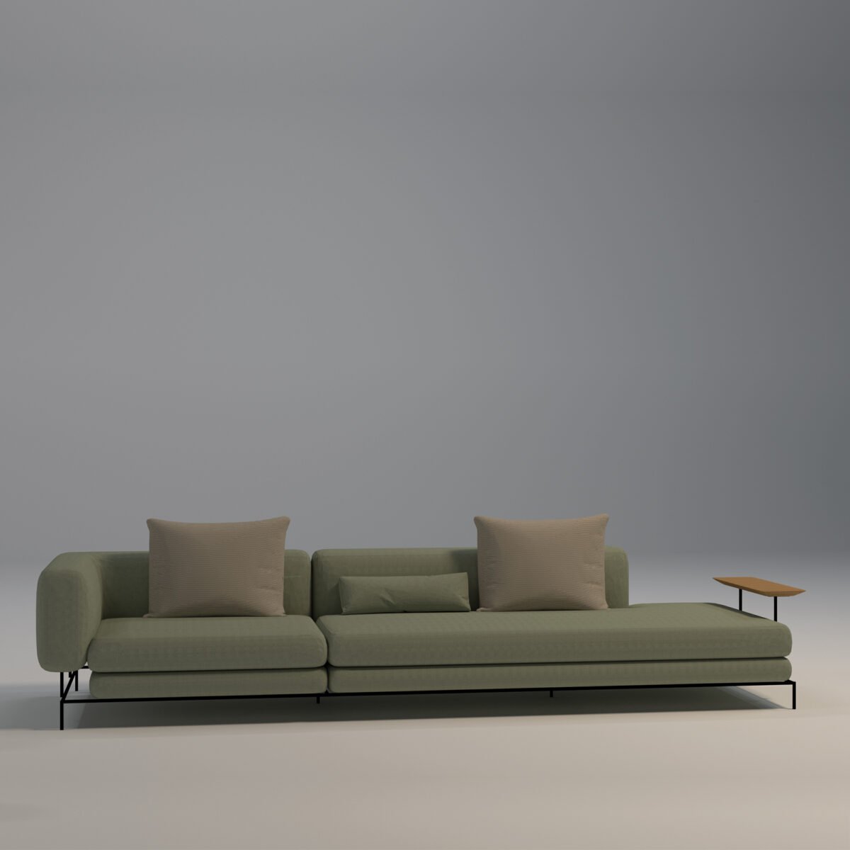 Modern Chaise-Style 3 Seater Sofa with Side Table