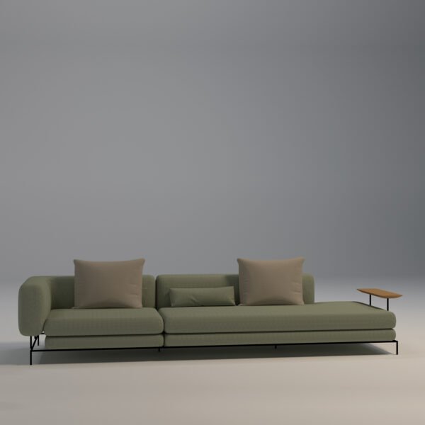 Modern Chaise-Style 3 Seater Sofa with Side Table