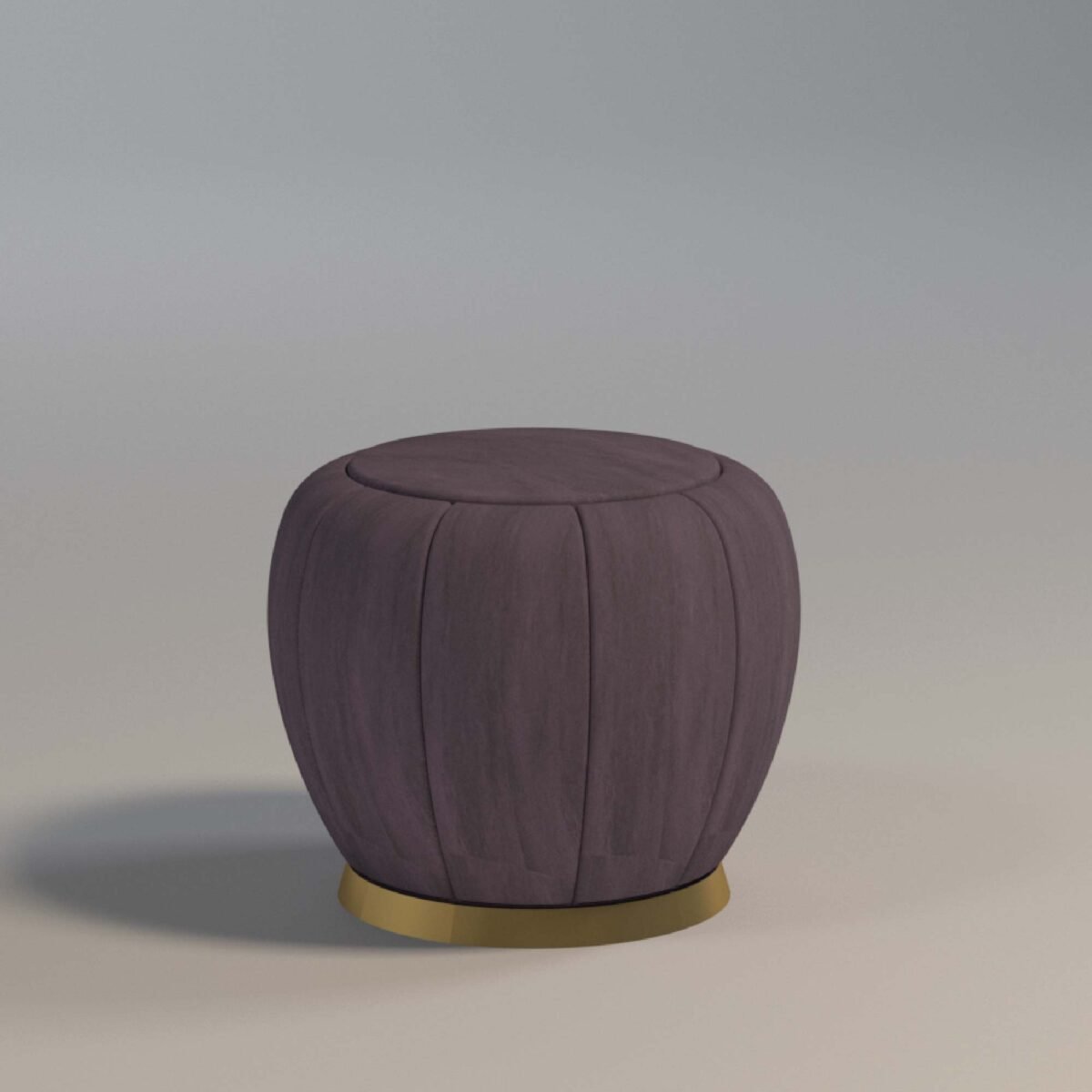 Luxe Plum Fluted Pouffe with Gold Base