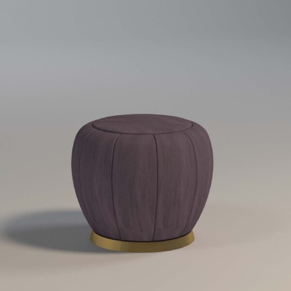 Luxe Plum Fluted Pouffe with Gold Base