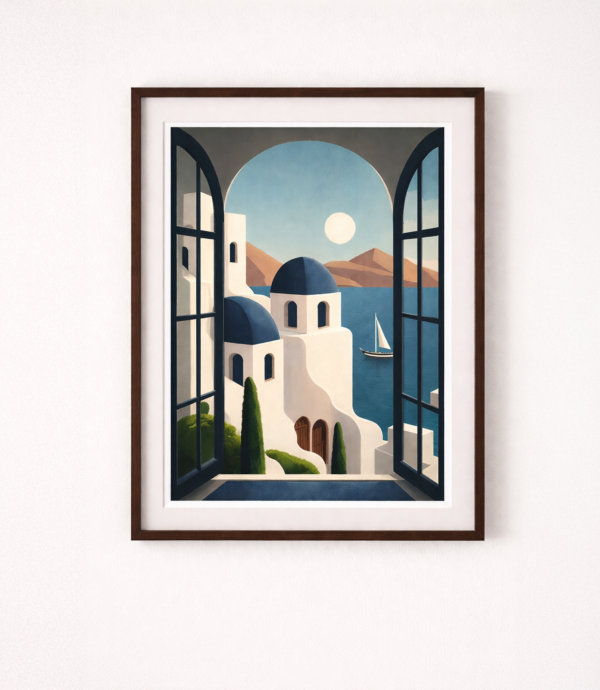 Santorini view through arched doors