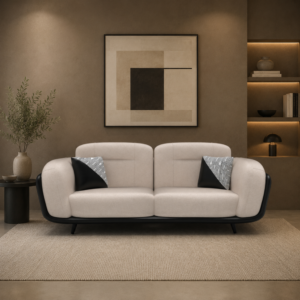 Valerio Premium Textured Melange Basketweave 3-Seater Sofa with Leatherette Base