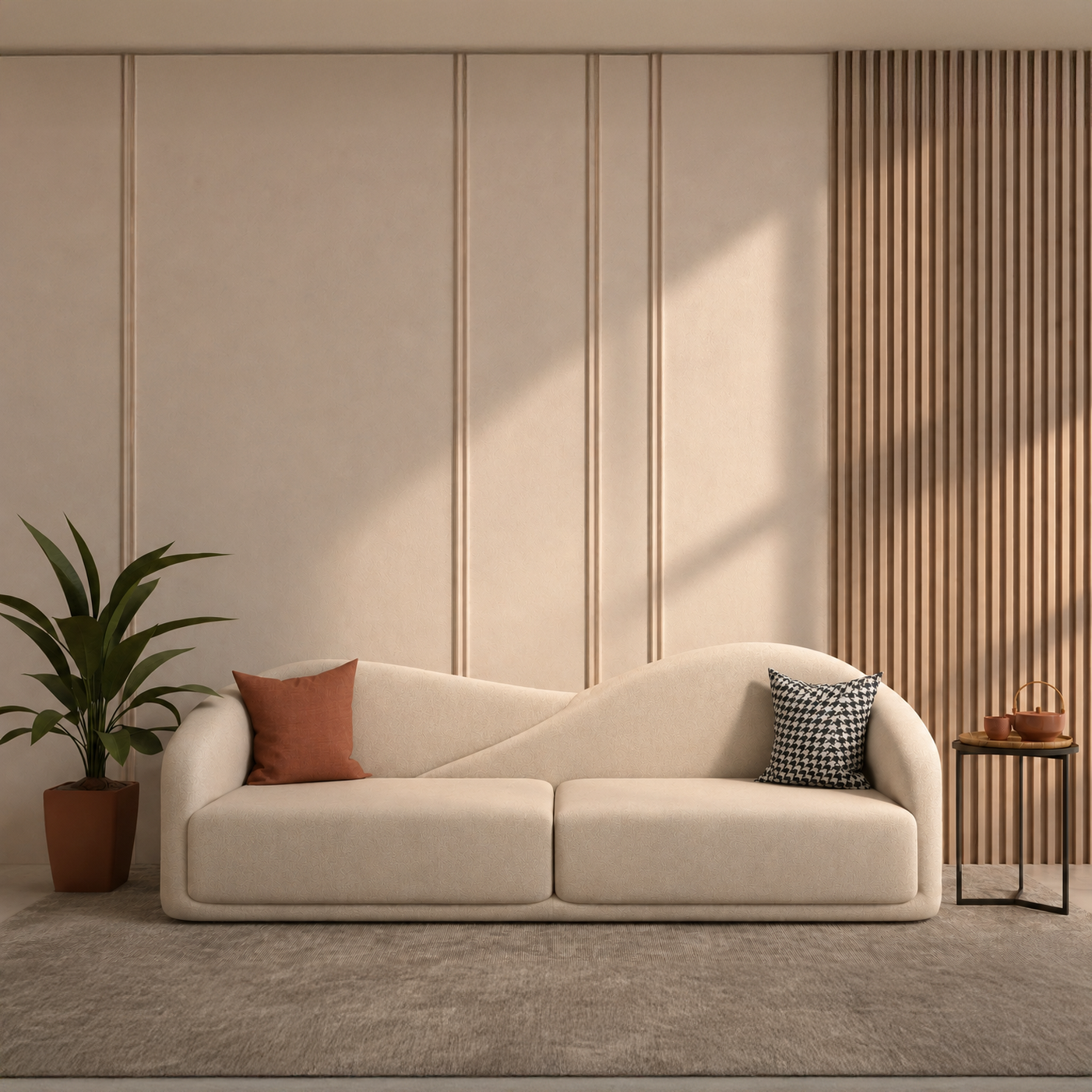 Aurelia Premium Wool-Blend Microsuede 3-Seater Sofa with Sculptural Curved Backrest