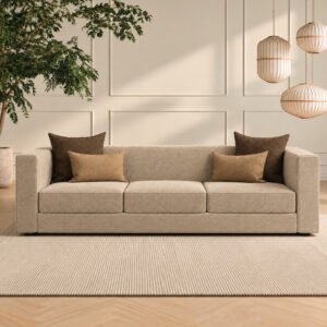 Elara Premium Linen-Blend Woven 3-Seater Sofa with Low-Profile Base