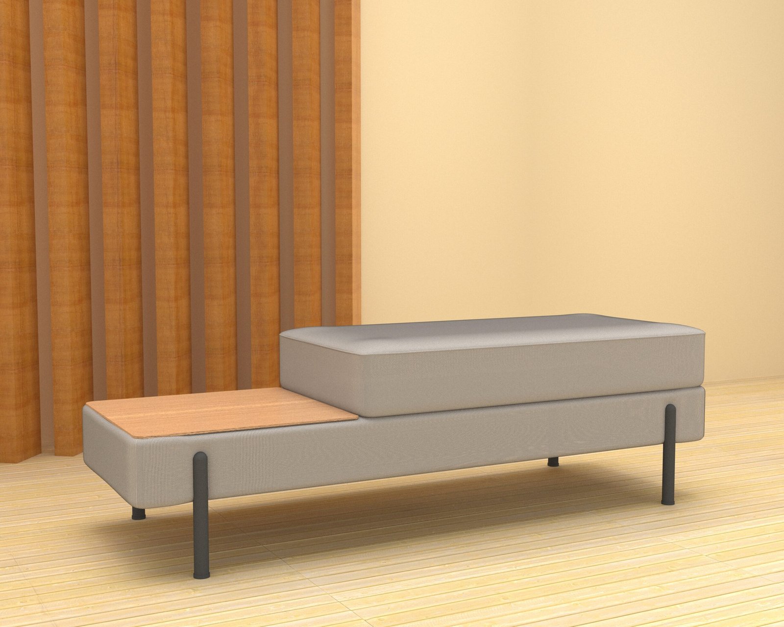 Modern Fur Boucle Upholstered Bench with Side Table – Contemporary Entryway & Bedroom Bench